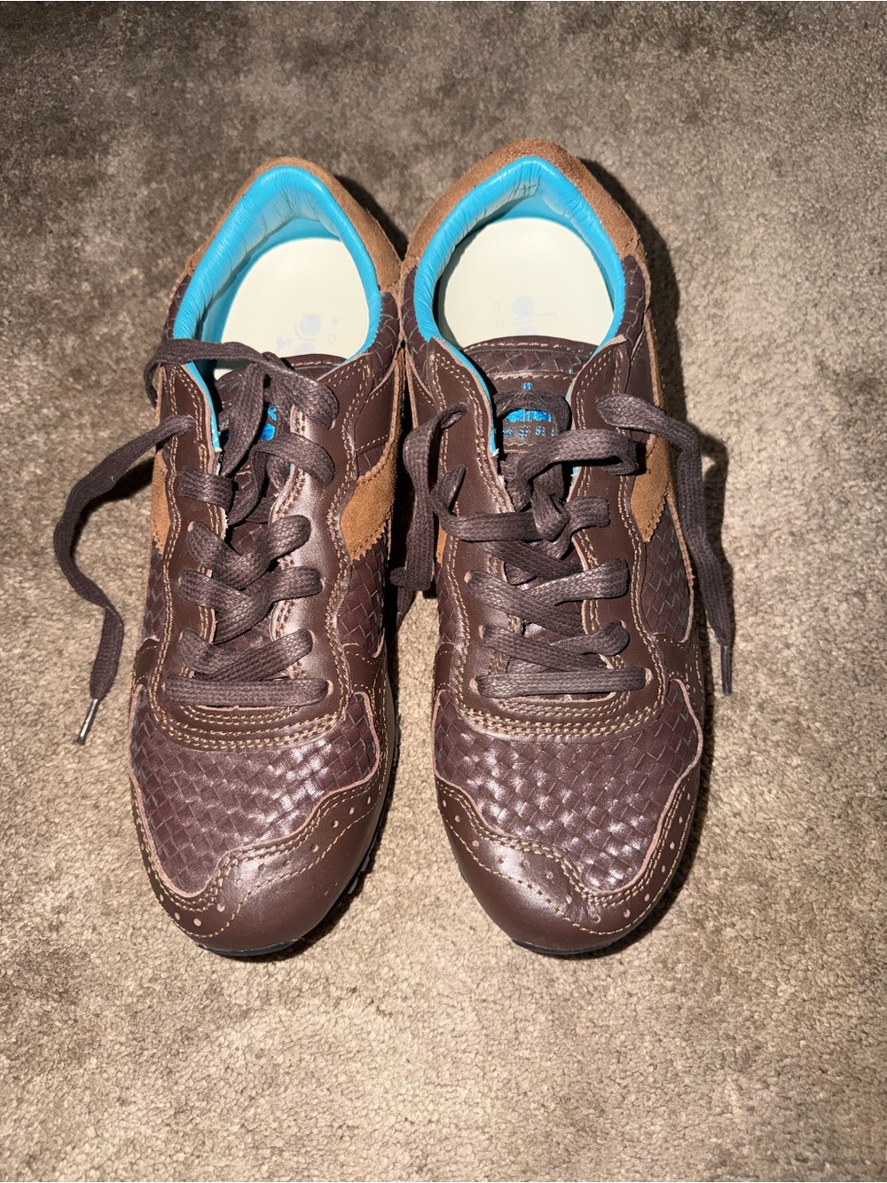 Diadora Kids Brown and Tan Sneakers with Blue Lining